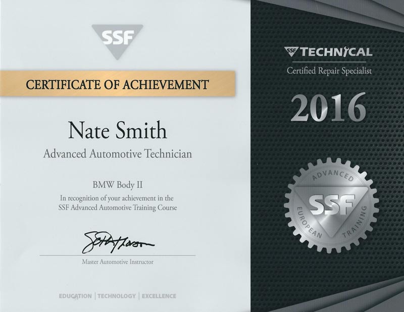 SSF Certificate of Achievement